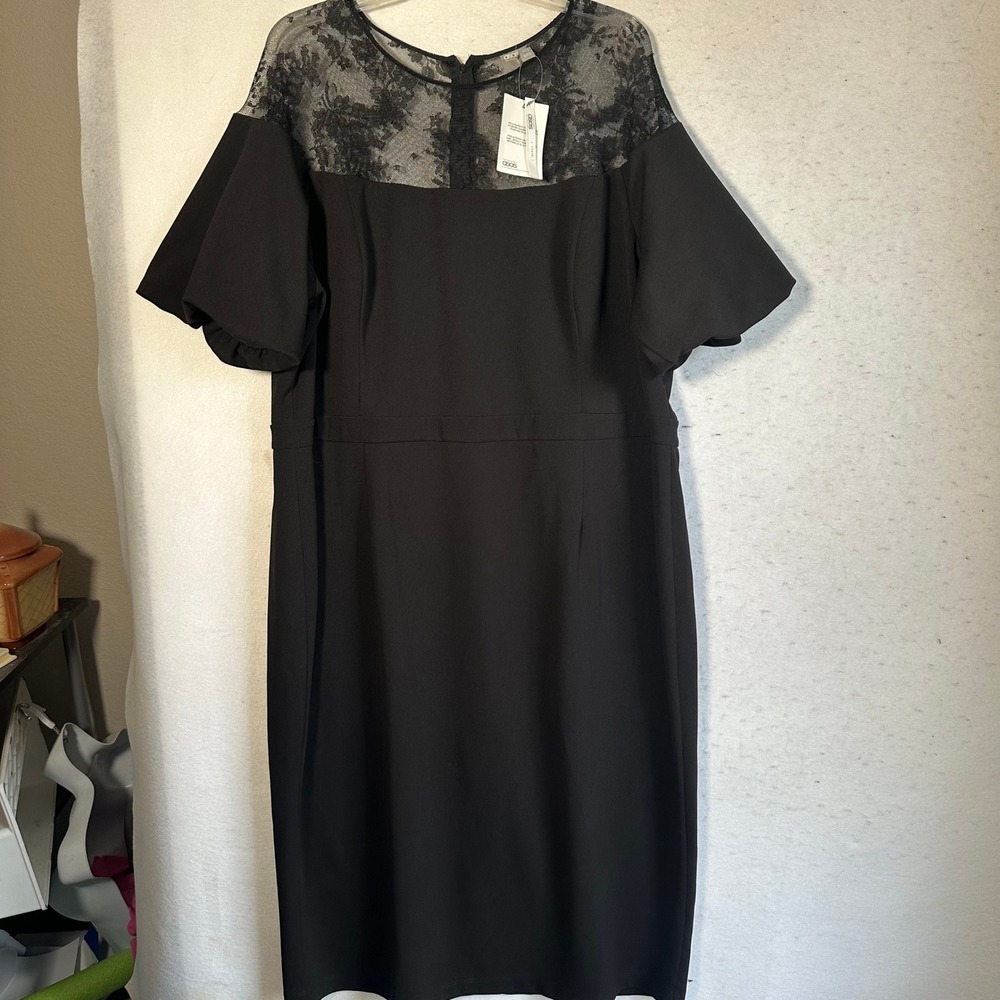 ASOS Curve Black Lace Yoke Midi Dress Short Flutter Sleeve Plus Size 20 NWT